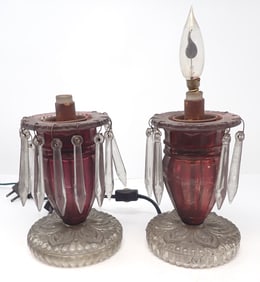 Pair of Cranberry Glass Table Lamps