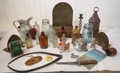 Bottles Jars Pierced Tin Candle Lamp & Misc