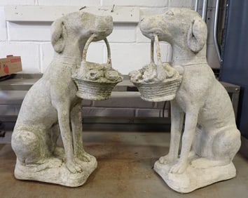 Pair of Concrete Dog Garden Statues