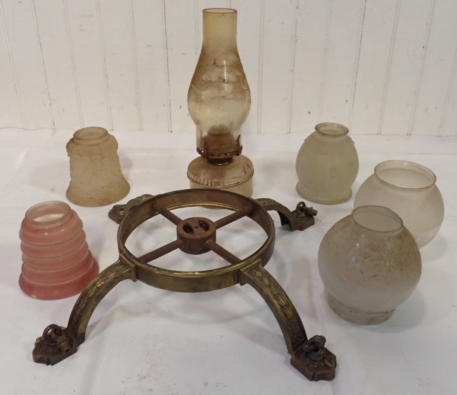 Oil Lamp Shades & Brass Fixture Part: No in house shipping