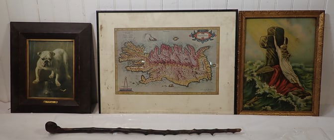 Bulldog Religious Prints Map & Walking Stick