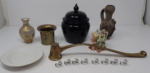 Brass Candle Snuffer Bisque Figurine & Misc