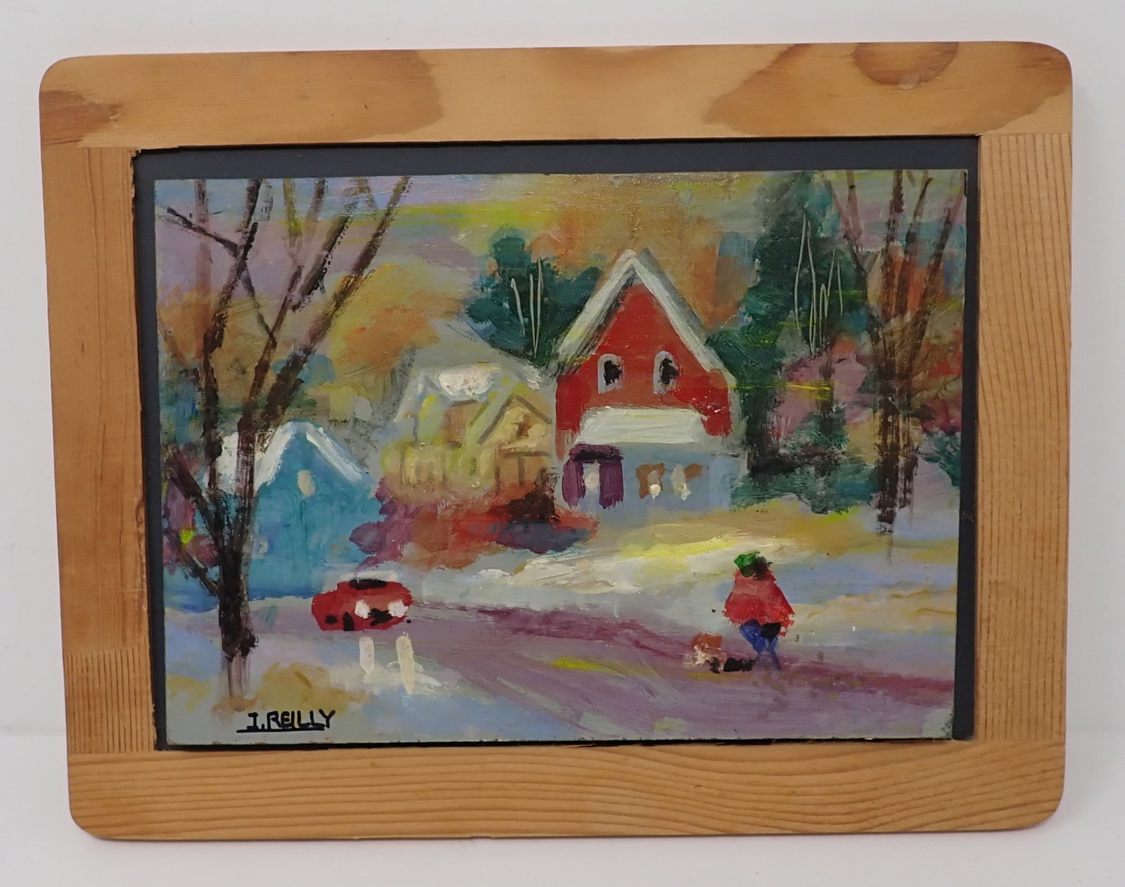 John Reilly Winter Scene Oil on Board Painting: Signed painting - Approx 6 5/8" x 8 1/2" . Shipping available
