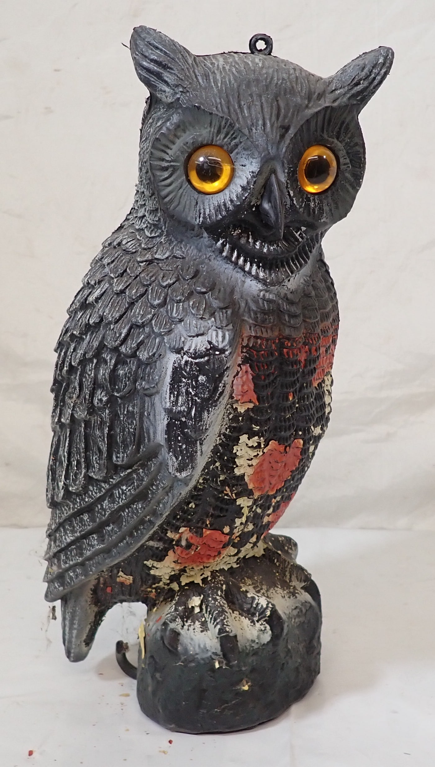 Plastic Owl Decoy: Apprx 16 1/4" tall. Partially filled with sand. No in house shipping