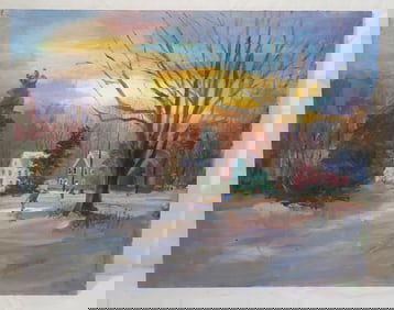 John Reilly Winter Scene Oil on Board Painting