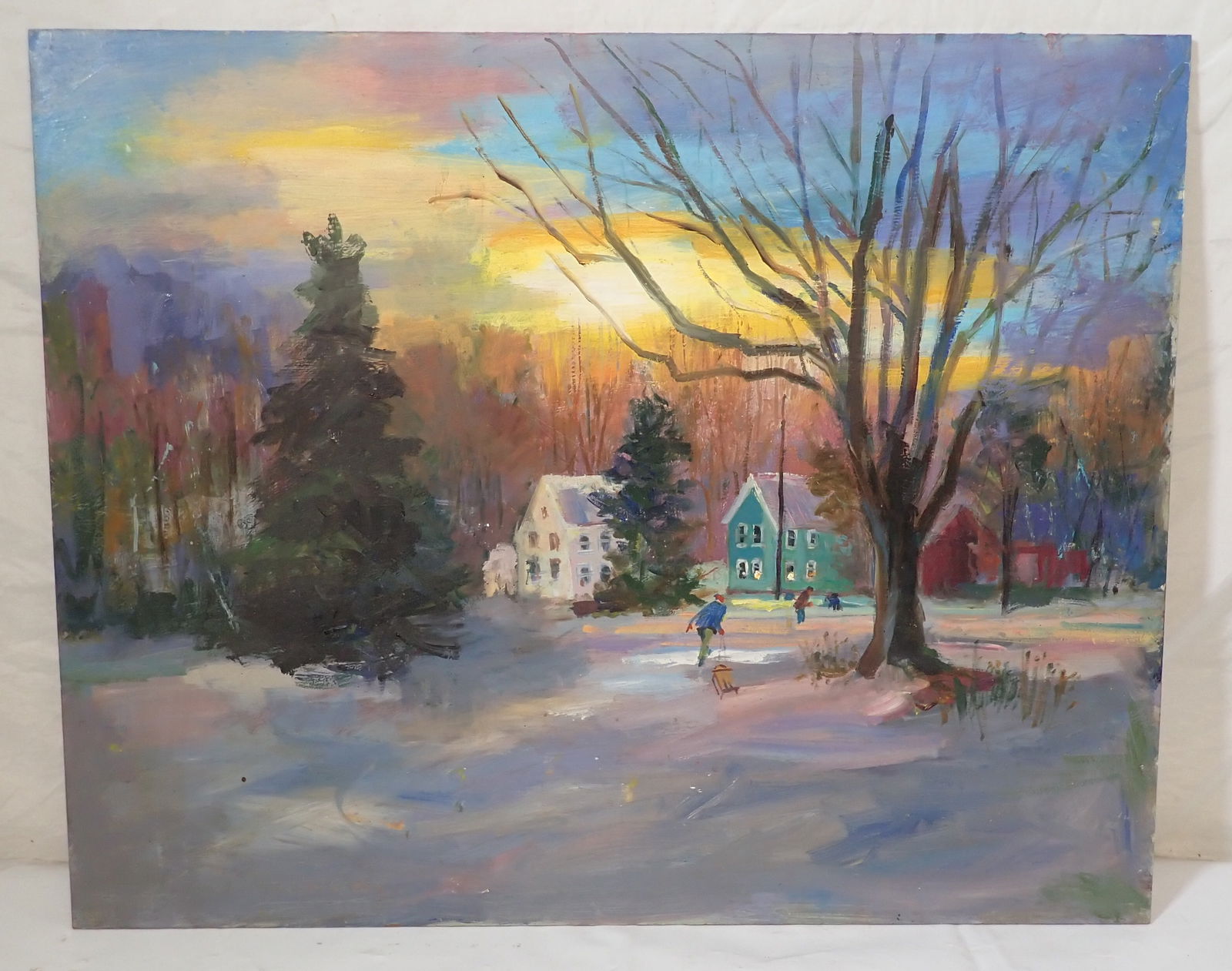 John Reilly Winter Scene Oil on Board Painting (1 of 2)