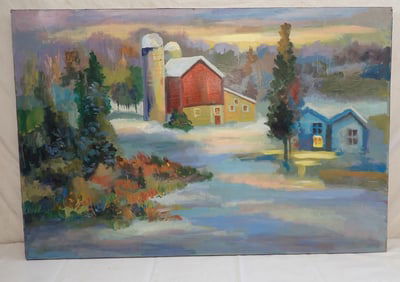 John Reilly Oil on Board Farm Painting