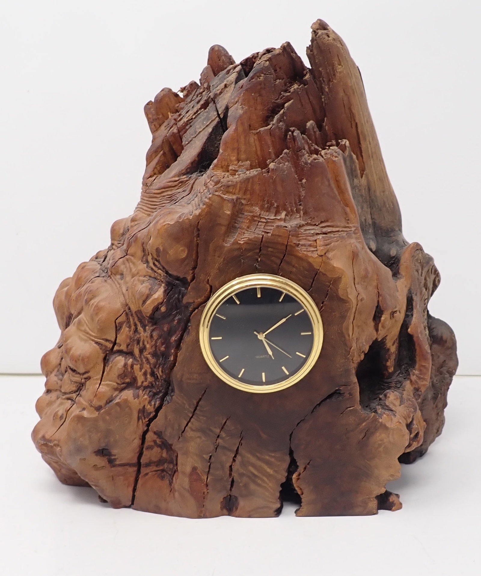 Charles Elkan Burl Clock: Apprx 4 3/4" x 8" x 8 1/4" - Shipping available