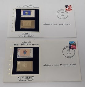 2001 New Jersey 2004 Maine 22kt Gold Stamps