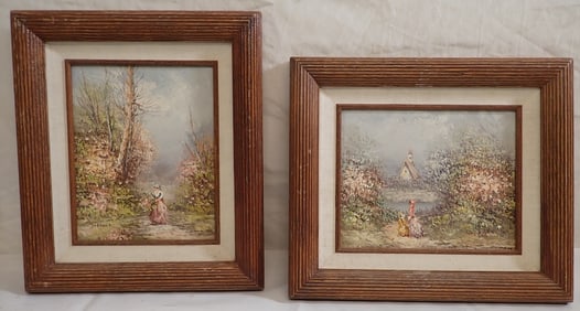 2 Signed Dickens Oil on Board Paintings