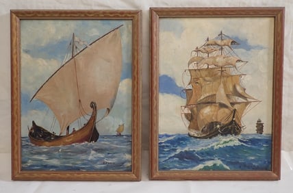 Two 1941 C.J. Walz Clipper Ships Oil Paintings