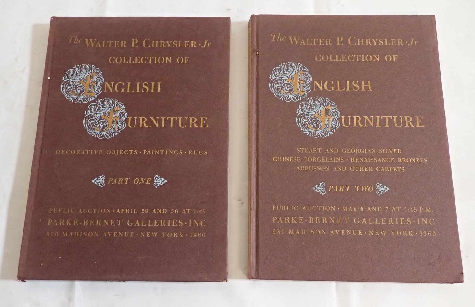 1960 Walter Chrysler Collection Auction Catalogs: English Furniture Parke-Bernet Auction Catalogs Vol 1 & 2 . Shipping available