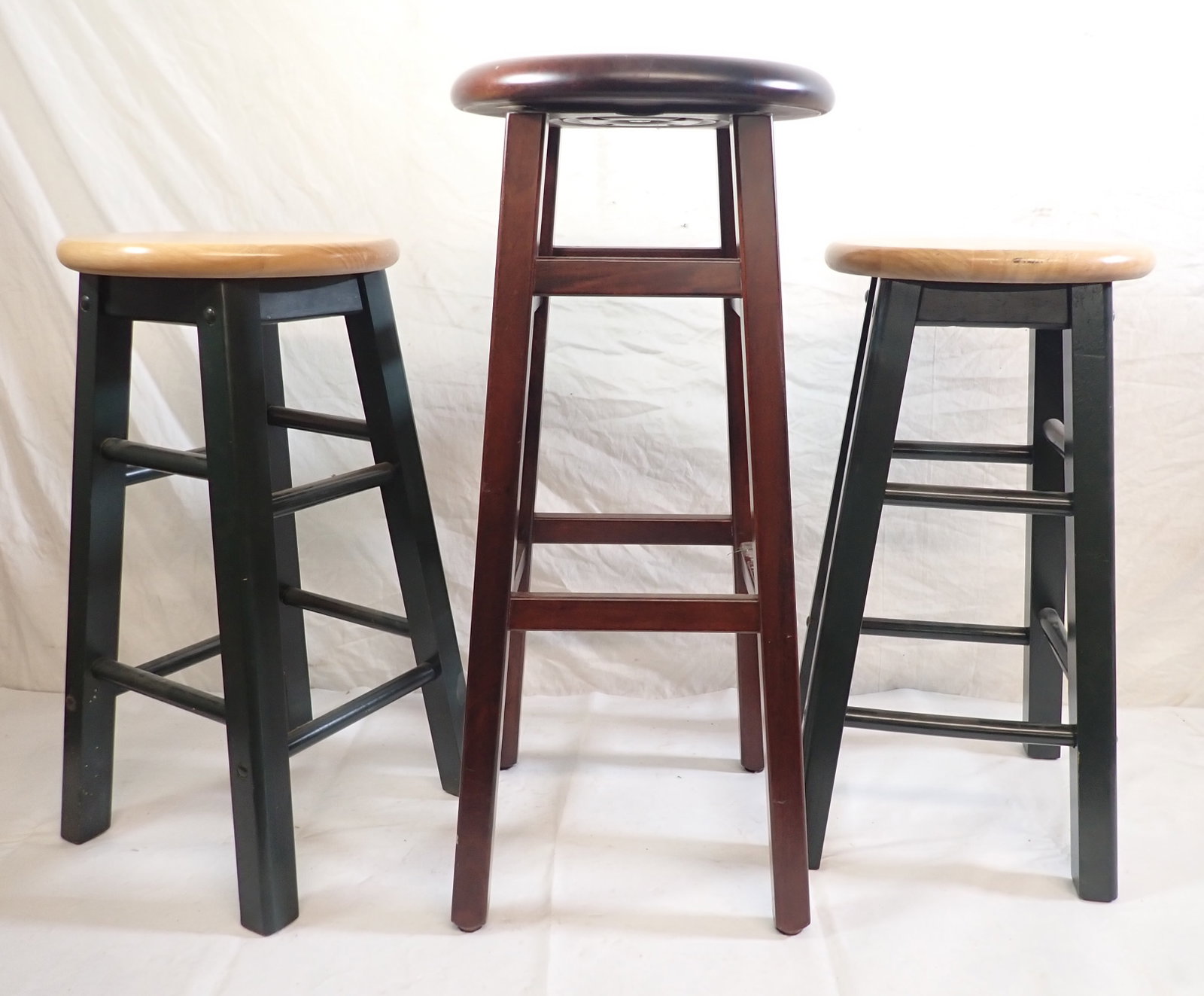 3 Stools: Tallest is apprx 13" in diameter and 29 3/4" tall. It also swivels. No in house shipping