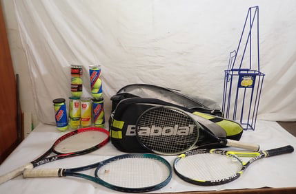 Tennis Balls Basket Bag & Raquets