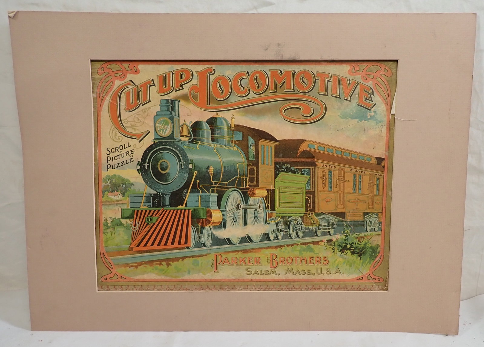 Parker Brothers Cut Up Locomotive Box Top: Approx 15 1/2" x 21 1/2". Shipping available
