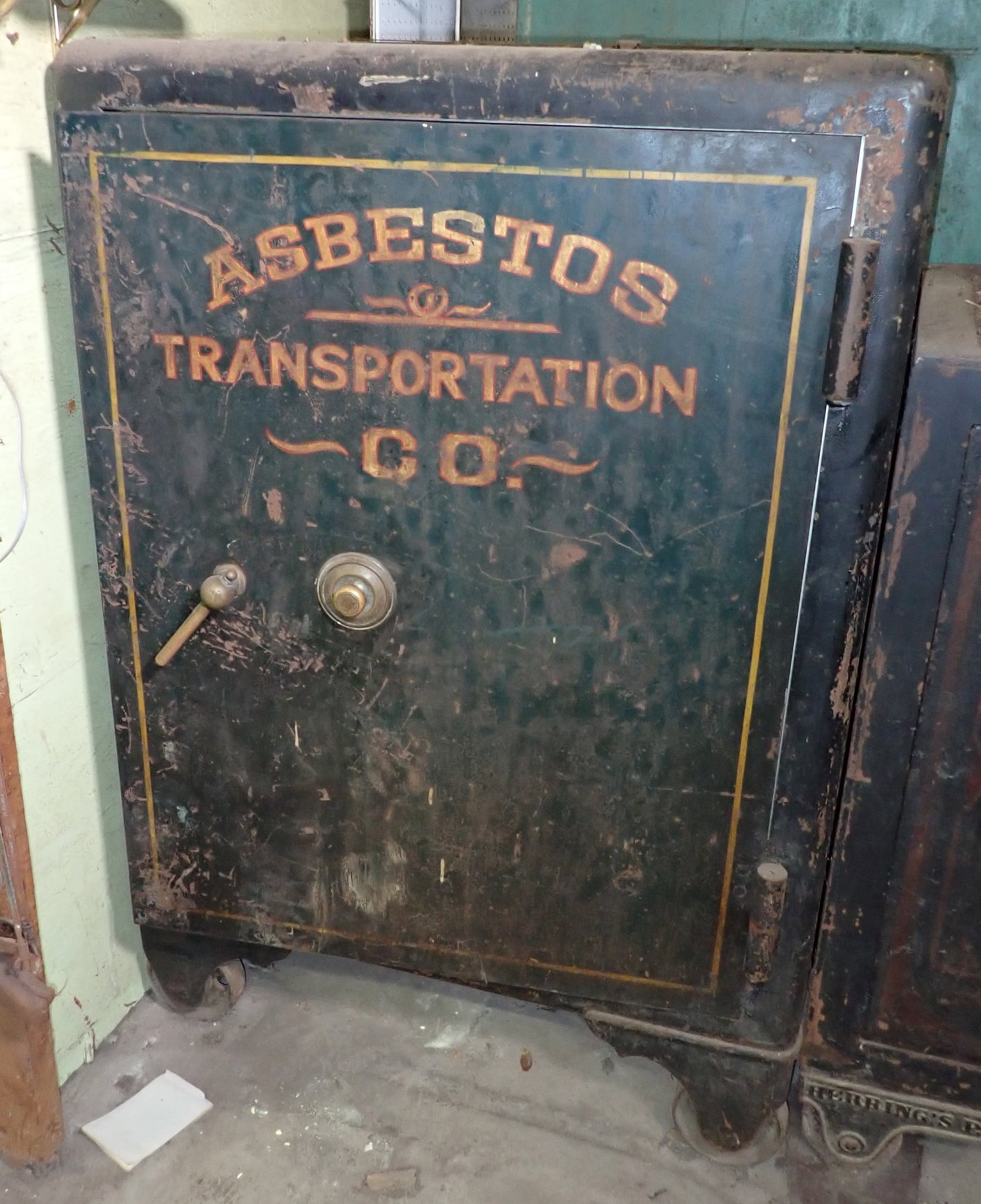 Large Floor Safe: Approx 28 1/2" x 37 1/2" x 54 1/2" tall. No in house shipping ! Must have safe moving company or rigger to remove ! We do have combination for door. Do not know if there is a combination for internal 