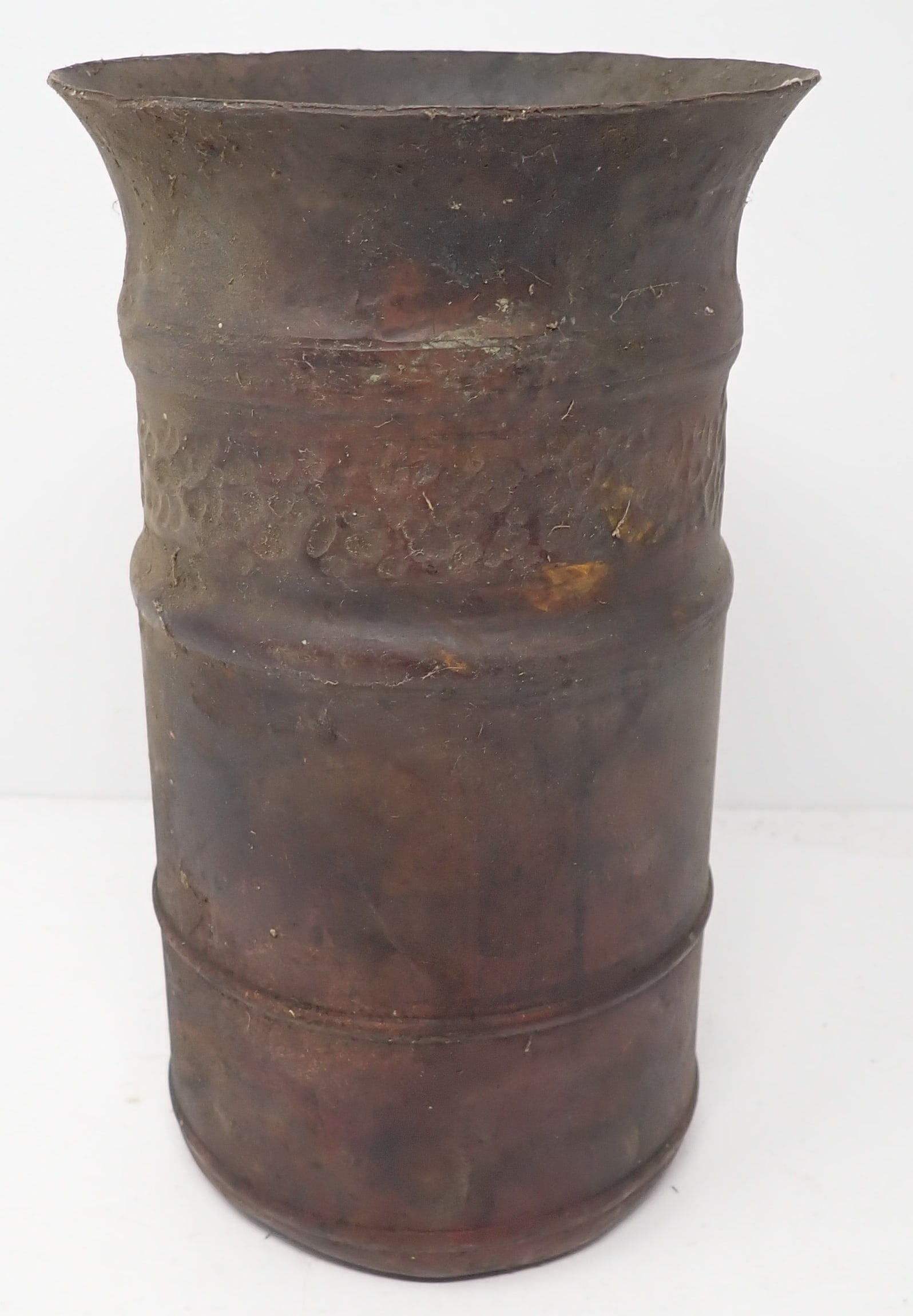 Hammered Copper Trench Art: Approx 4 3/4" in diameter and 8" tall. Shipping available