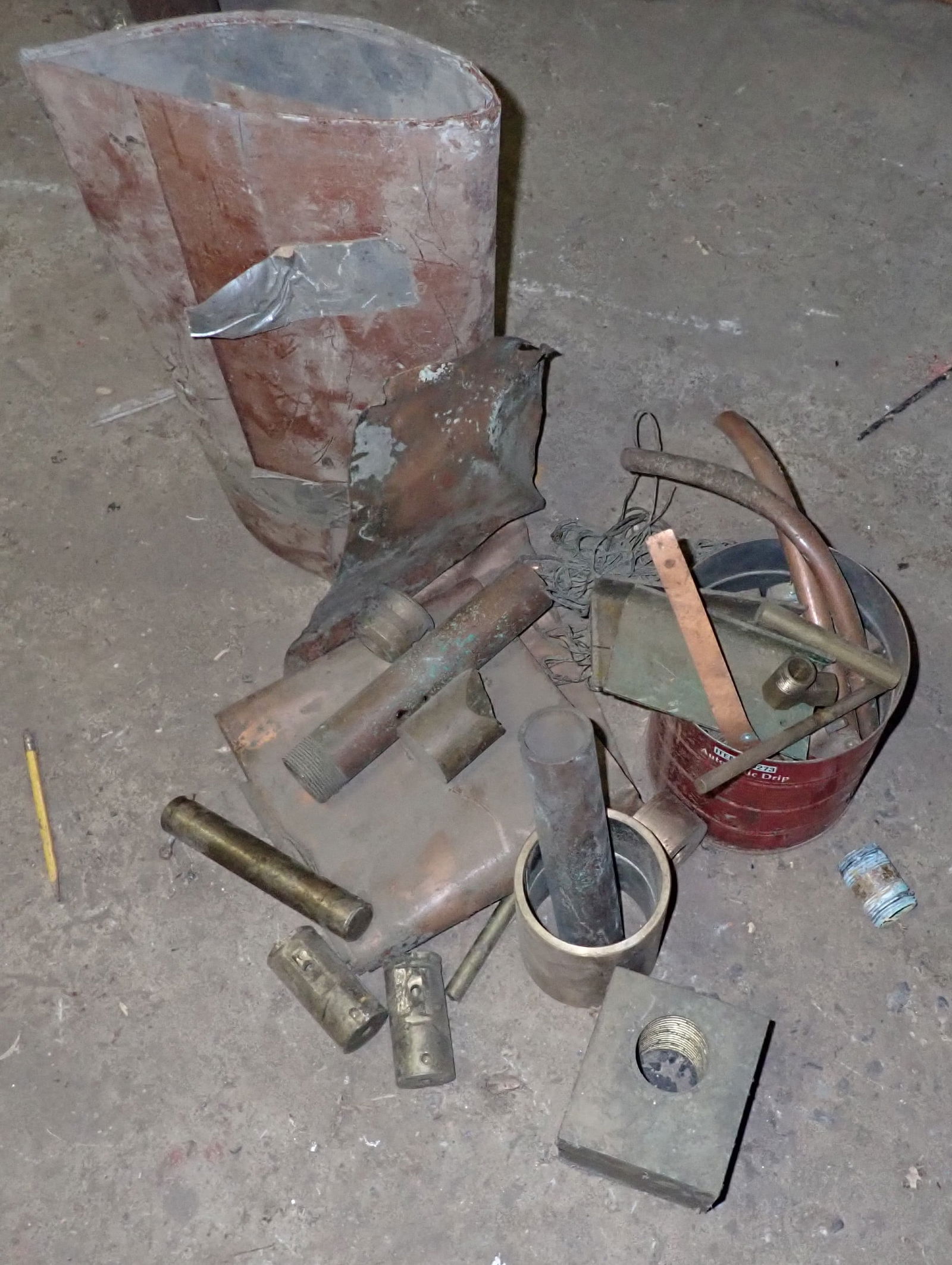 Brass & Copper: Block of brass in front is approx 4 1/8" x 3 7/8" x 4". No in house shipping ! Pick up before 1pm.