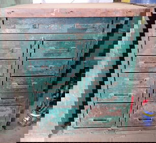 11 Drawer Parts Cabinet w/ Reamers Steal & Misc