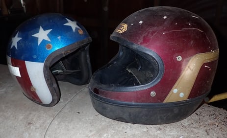 2 Vintage Motorcycle Helmets