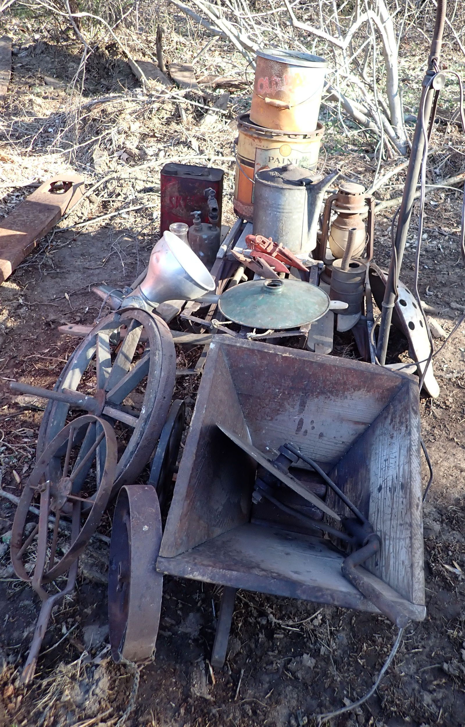 Wood & Iron Wheels Oil Paint Cans & Misc (1 of 7)