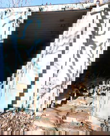 20' Container w/ Pallet Racking & Misc Iron