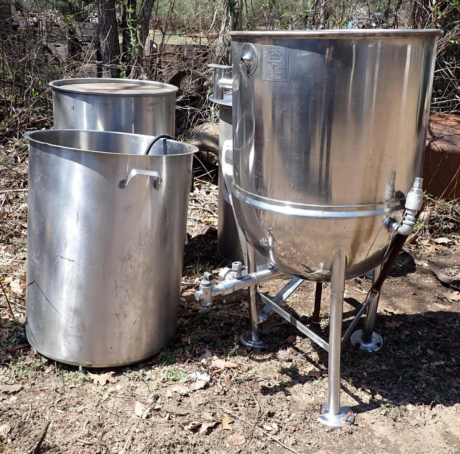 Stainless Steel Cylindrical Vats: Tallest is apprx 25" in diameter and 46 1/2" tall. No in house shipping !