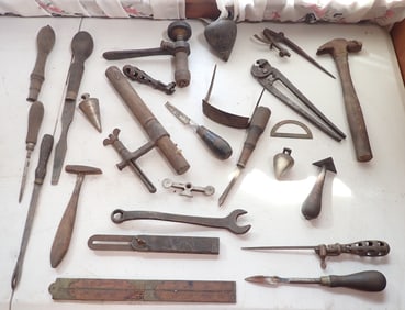Antique Hand Drill Hammers Ford Wrench & Misc Tools