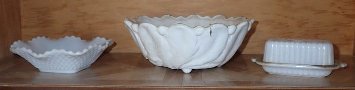 Milk Glass Bowls Candy Dish & Butter Dish
