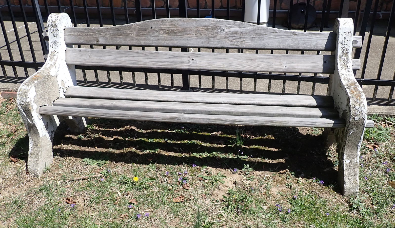 Garden Bench: Approx 78" long. Concrete needs to be repainted. Bring proper help to remove.