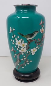 Enameled Japanese Cherry Blossom Vase