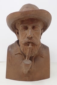 Wooden Carved Man w/ Tobacco Pipe