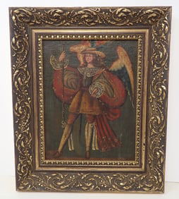 Angel Arcabucero Style Oil on Board Painting