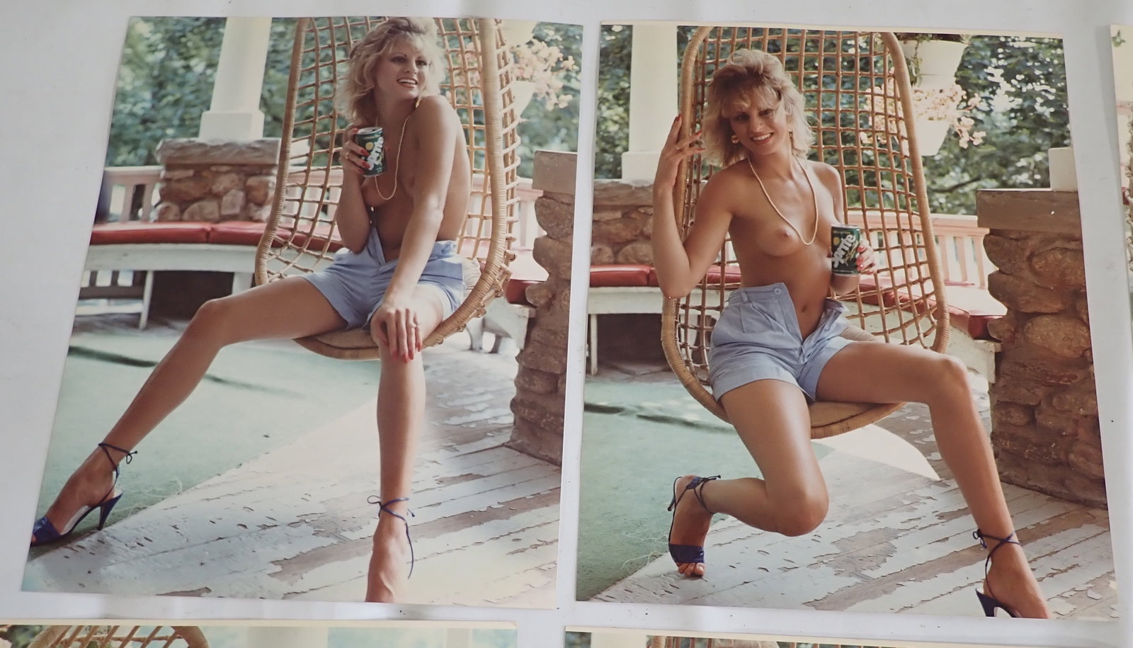 Adult Photos w/ Sprite Can & Rattan Swing: Part of a collection from Goodland Nudist Park in Hackettstown NJ. Approx. 8" x 10". Shipping available