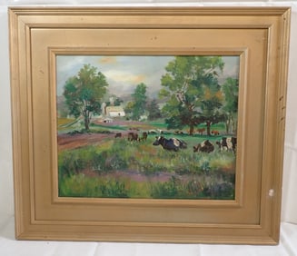 John Reilly Cow Pasture Oil on Board Painting
