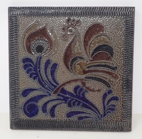 Folk Art Rooster Stoneware Tile