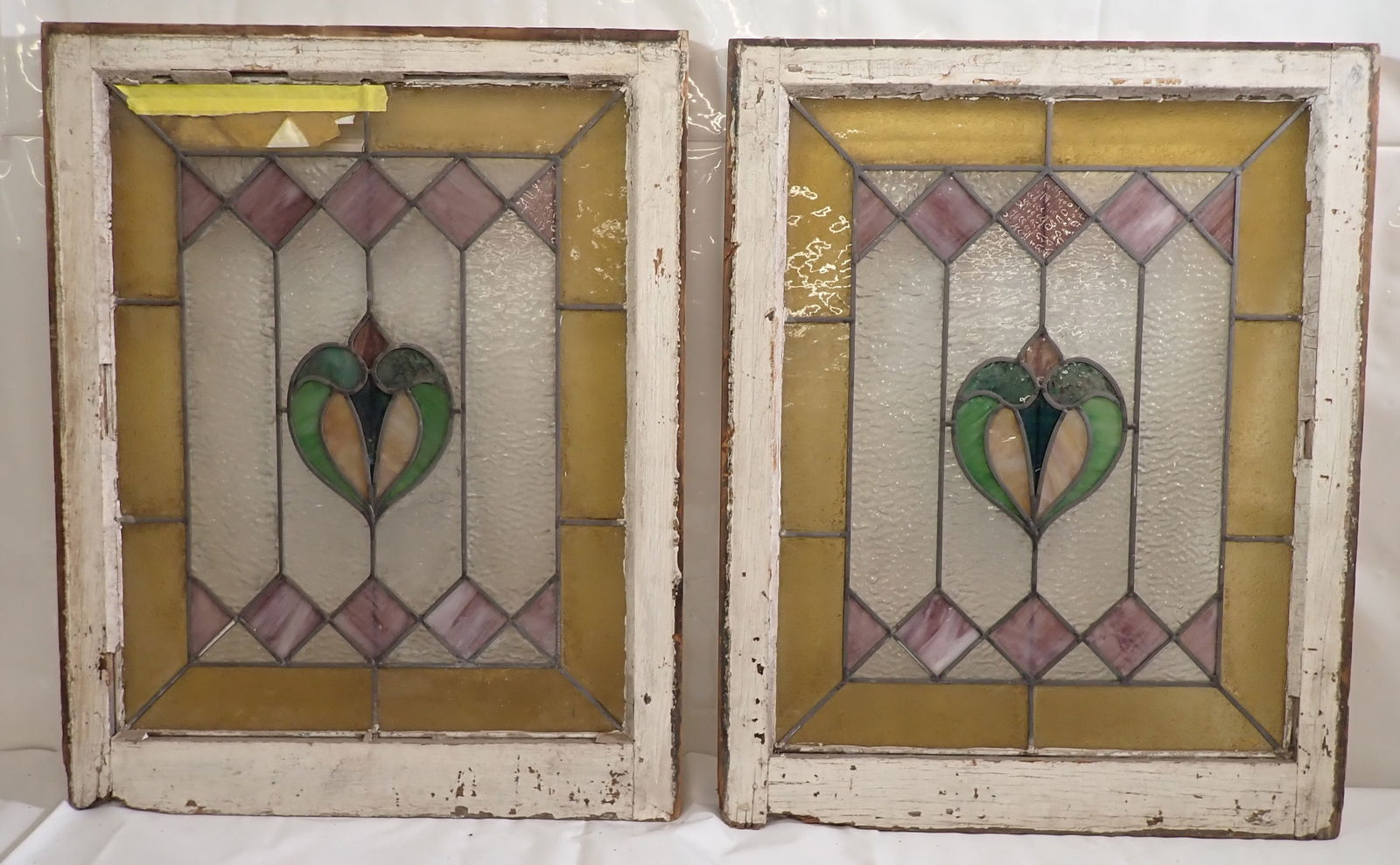 Pair of Stained Glass Windows: Approx 24" x 29 1/2". No in house shipping