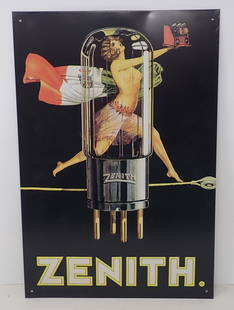 1994 Zenith Radio Tubes Tin Sign: Approx 11 1/4" x 16 1/2". Shipping available