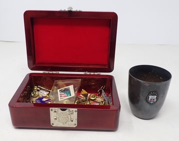Stork Trinket Box w/ Hat Pins & Misc