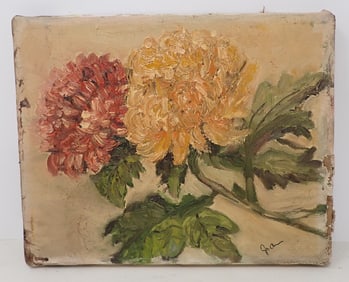 Signed Flower Oil on Canvas Painting
