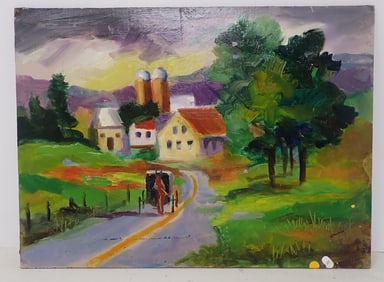 John Reilly Amish Country Oil on Board Painting