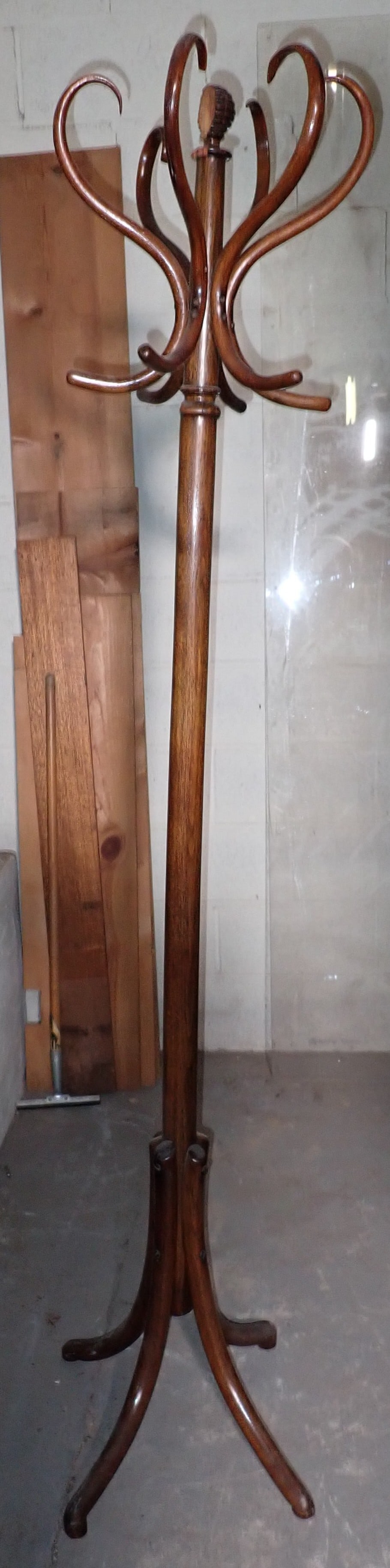Bent Wood Clothes Tree: Approx 75 1/4" tall. No in house shipping