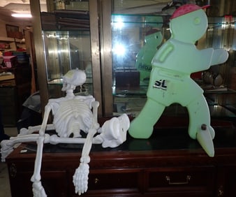 Plastic Skeleton & Caution Figure