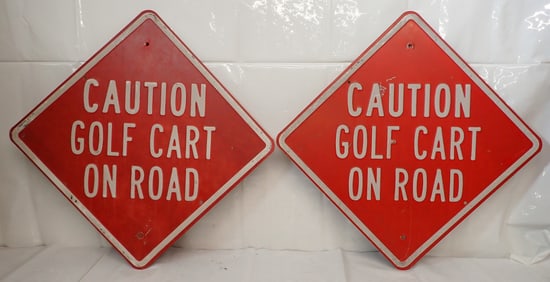 2 Caution Golf Cart on Road Signs
