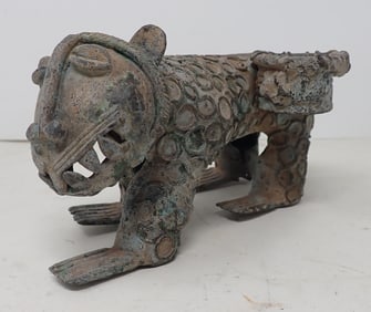 Bronze West African Leopard Candle Holder