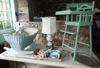 High Chair Table Lamp Cradle Glass Rolling Pin & Misc