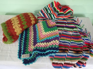 3 Vintage Crocheted Afghans / Blankets