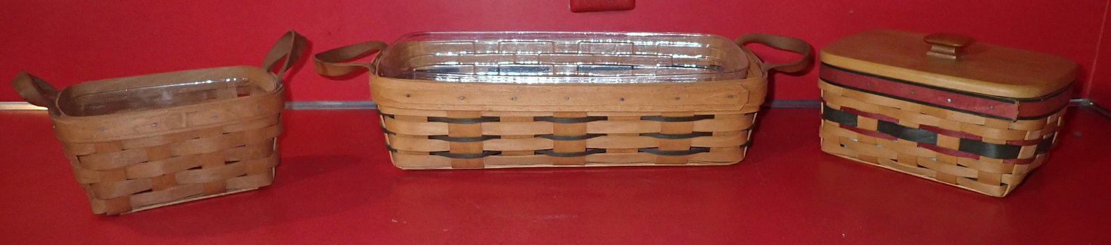 3 Longaberger Baskets: Largest is approx 7 1/2" x 14 3/4" x 3 3/4" tall. Shipping available
