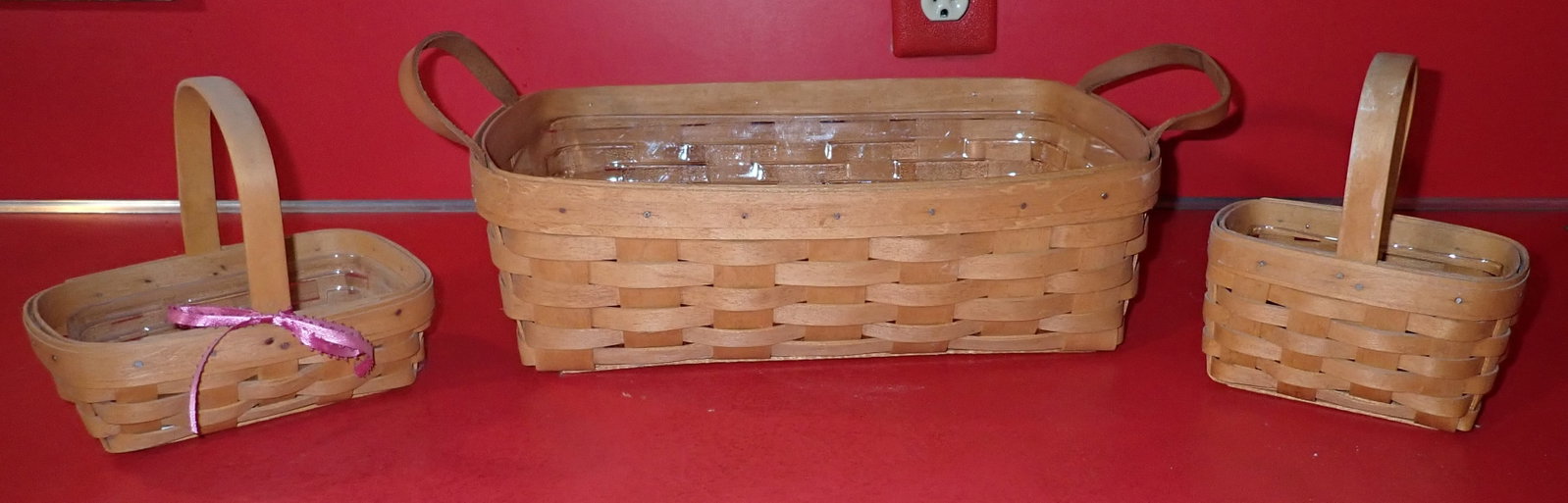 3 Longaberger Baskets: Largest is approx 9 3/4" x 14 1/2" x 4 1/4" tall. Shipping available