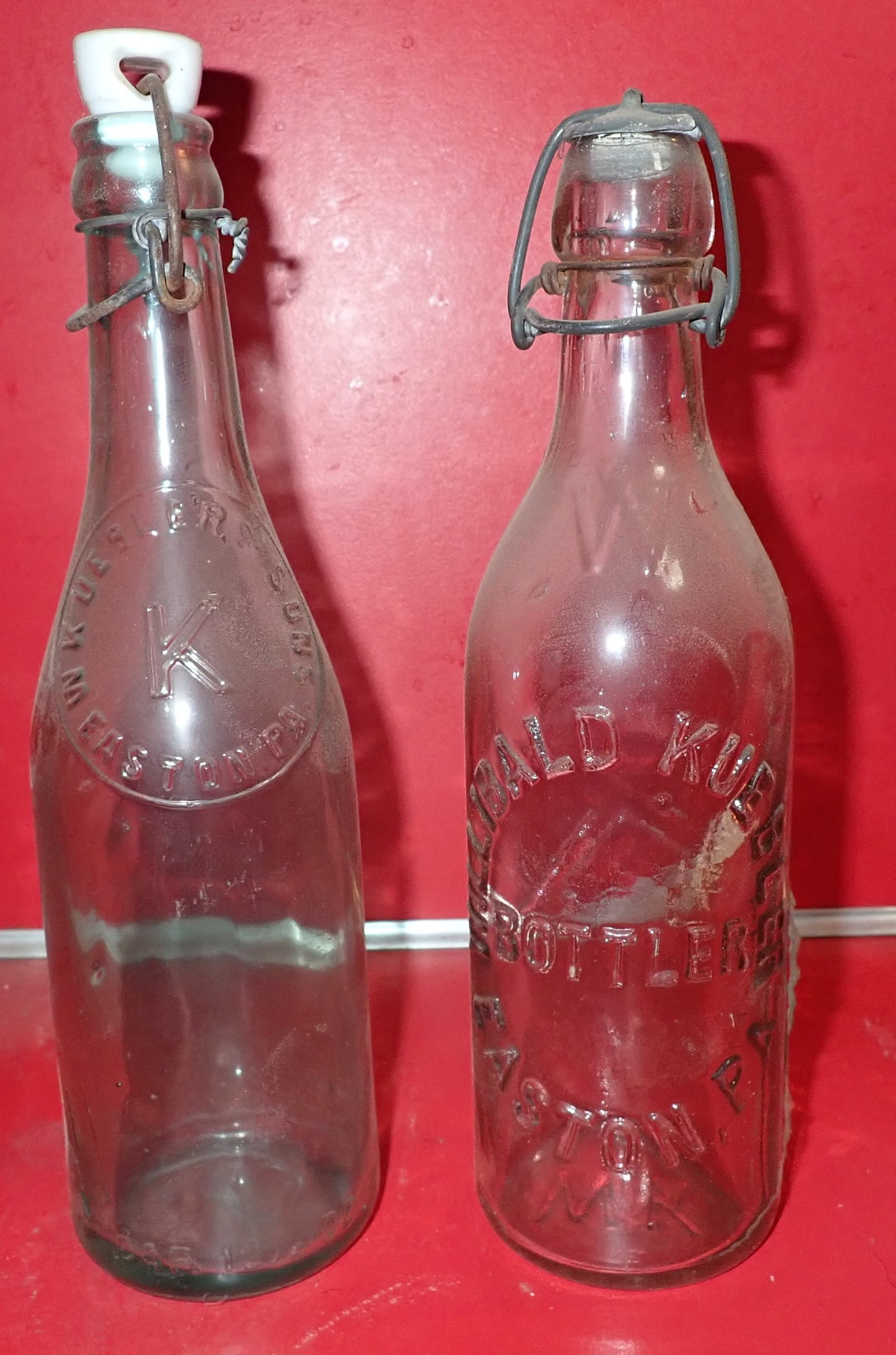 2 Kuebler's Easton Pa Bottles: Approx 9" tall. Shipping available